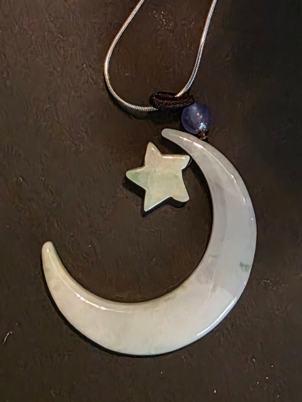 Natural jadeite jade moon and star pendant